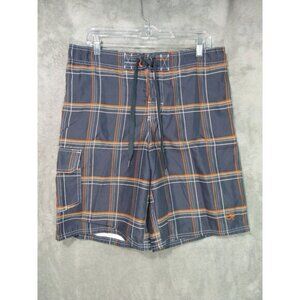 Ocean Pacific Shorts Men Small Gray Plaid Pockets Mesh Lining Swim Trunks Board
